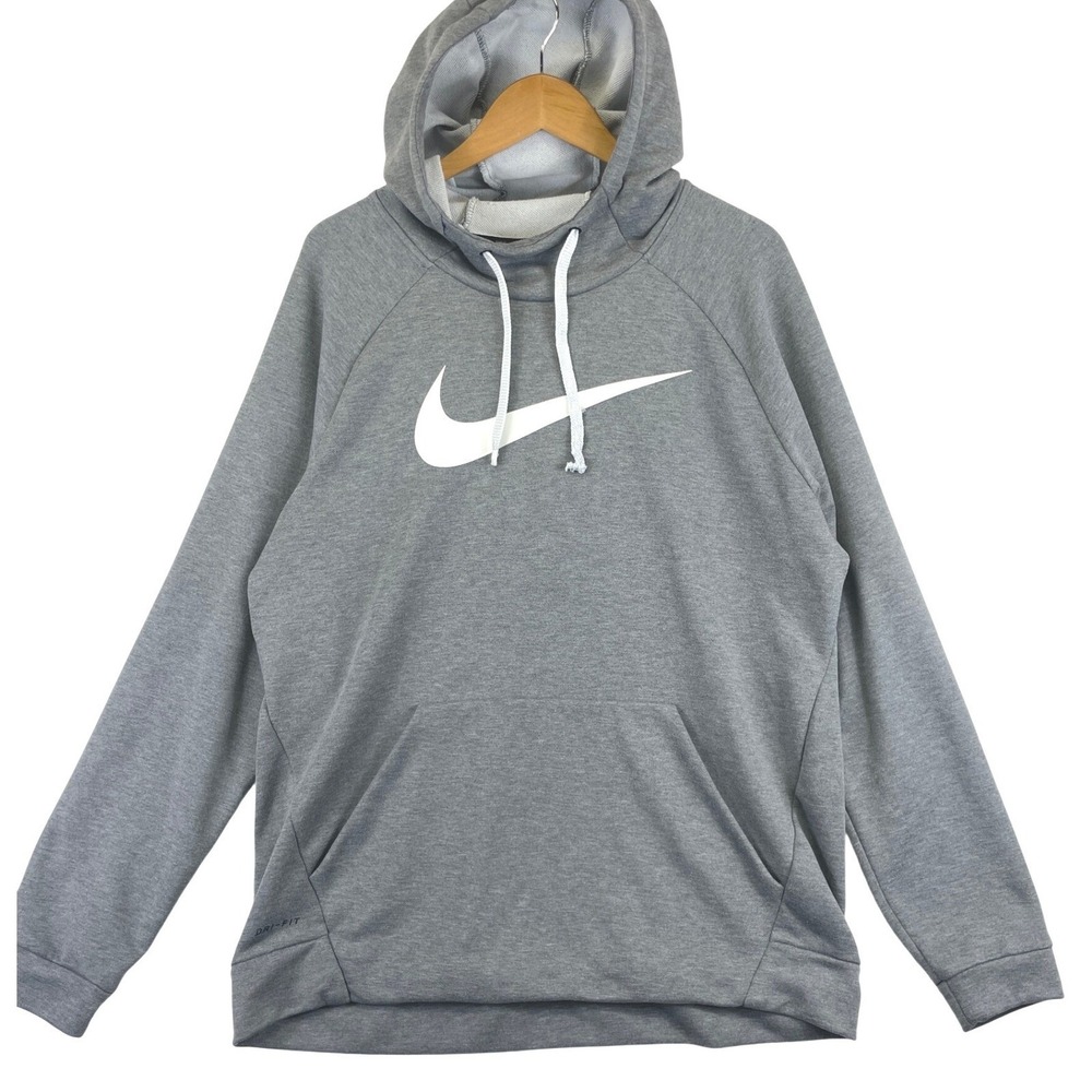 Nike Dri-FIT Pullover Hoodie Mens XL Gray Swoosh Pocket Warm Athletic Streetwear